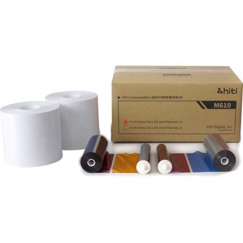 Hiti M610 4x6" media kit with paper rolls and ribbons for printing, 1500 total prints per box.